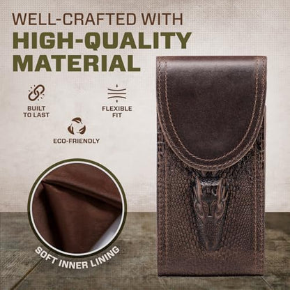 Top Grain Crazy Horse Leather Cell Phone Holster for Belt, Phone Belt Case with Belt Clip/Loop, Belt Holder Waist Pouch Fits for Samsung Galaxy S26 Ultra S25 Edge iPhone 17 Pro Max (Coffee) - color: Coffee