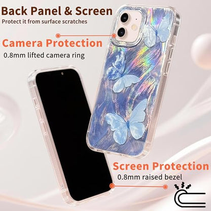 Compatible with iPhone 11 Case,with [Shockproof Protective][Camera Protection] Cute Butterfly Aesthetic Phone Cover Anti-Yellowing Soft Slim Cover for Women Girl-Blue - color: Blue Butterfly, size: iPhone 11