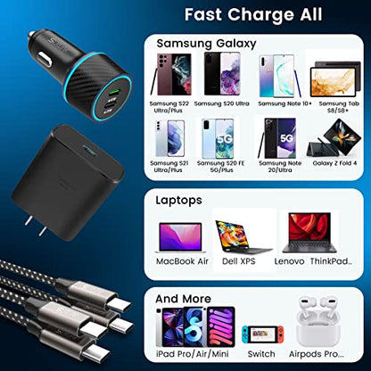 S25 S26 Ultra Charger Type C, SCRUAK 45W Super Fast USB-C Wall/Car Charger - size: 3.3FT+3.3FT
