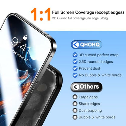QHOHQ [1-Second Auto-Install] 3 Pack Screen Protector for iPhone 17 + 1 Set Camera Lens Protector, 9H+ Shatterproof Tempered Glass, [12FT Military Grade Protection], Anti-Fingerprint, Case Friendly - size: iPhone 17 6.3 Inch