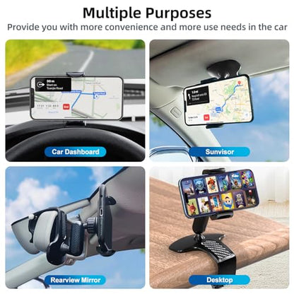 Universal 360 Dashboard Cell Phone Holder, Clip Car Phone Holder Mount