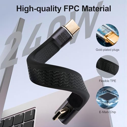 90 Degree Short USB C to USB C Cable 5 Inch 240W 40Gbps 8K - color: Black, size: 90Degree male to male
