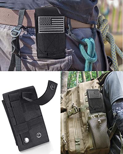 Black Tactical Molle Cellphone Pouch Case,Heavy Duty Waterproof Phone Holster Bag for iPhone 11 12 13 Pro Max for Samsung S22 S21 S20 FE Note 20 A13 A12 A02S Less 6.7" Phone with US Flag Patch - color: Black & 1 Red Patch