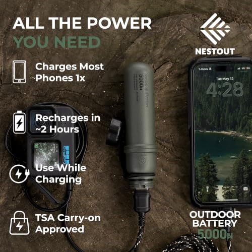 NESTOUT Rugged Power Bank, 5000mAh Outdoor Battery Pack, 15W USB C Fast Charging, Waterproof IP67, Durable Shockproof, Tactical Charger for Phone Military EDC Hiking Survival Camping (Olive Green) - color: Olive Green