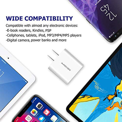 USB Wall Charger, Amoner 2Pack 15W 3-Port USB Charger Block iPhone Cube Charging Blocks for iPhone 14/13/12/11/X/XR/X/8/7/6, Galaxy, Android Phones and More - color: White