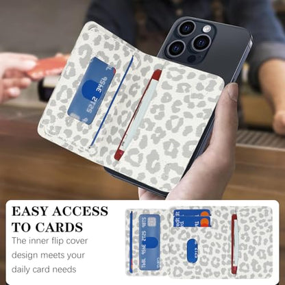 Lipvina For iPhone MagSafe Wallet with Kickstand - Magnetic Card Holder RFID Blocking Compatible with iPhone 17/16/15/14/13/12 Series Pro/Max/Plus (White Leopard) - color: White Leopard