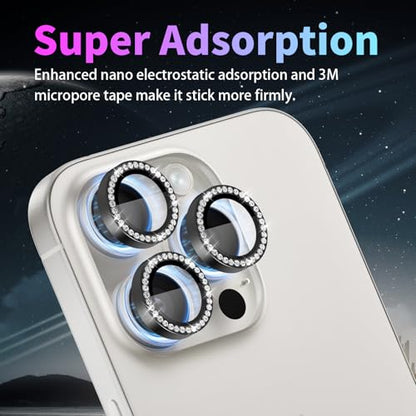 Camera Lens Protector for iPhone 15 Pro/15 Pro Max, Diamond Black - color: Diamond Black