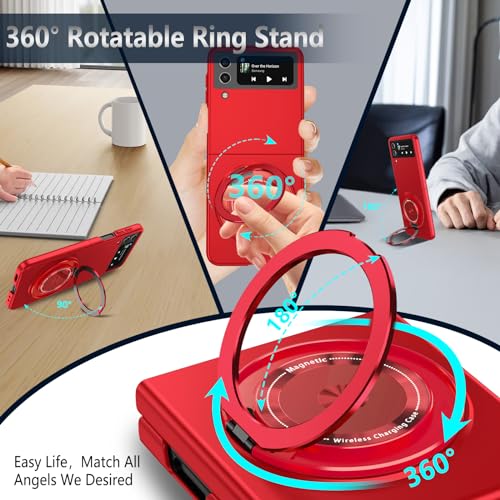 Magnetic Case for Samsung Galaxy Z Flip 4, [Compatible with MagSafe] Military Grade Shockproof Slim fit Samsung Z Flip 4 Phone Case with Magnetic Ring Kickstand, Red - color: Red, size: Samsung Galaxy Z Flip 4