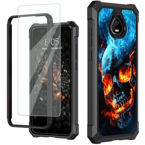 for Schok Volt Sv67q Sv67332 Case with Screen Protector, Military Grade Drop Protection, Dual Layer Hybrid Shockproof Protection TPU Phone Case for Schok Volt Sv67q, Skull Fire - color: Skull Fire