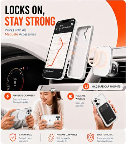 LOOXER® Heavy Duty Rugged Magnetic Case for iPhone 17 (6.3”) | Military Grade Shockproof Protection,MagSafe Compatible+ Tempered Glass Included (White, 17) - color: White, size: 17
