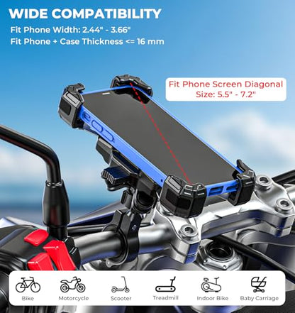 VAZESWIN Motorcycle Bike Phone Mount with Vibration Dampener, 1s Auto Lock