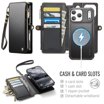 for iPhone 17 Pro - Phone Case Wallet Magnetic Detachable, Black - color: Black, size: iPhone 17 Pro