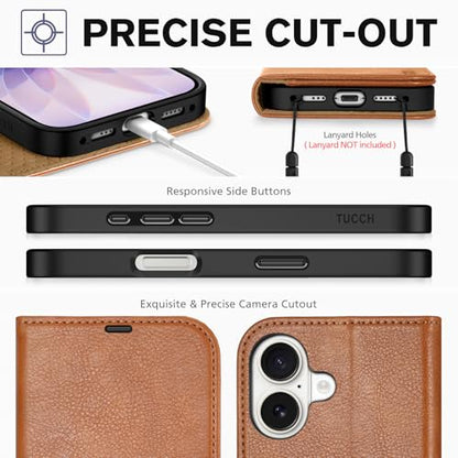TUCCH Case Wallet for iPhone 17 6.3" 2025, RFID Blocking Folio, Light Brown | 4 Card Holders, Kickstand, PU Leather, Magnetic Closure, Shockproof TPU Shell, Protective Flip Cover - color: Textured Light Brown