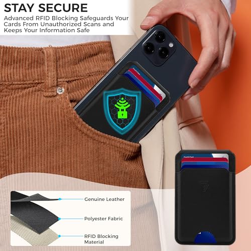 Genuine Leather MagSafe Wallet with Stand | RFID Blocking Magnetic Phone Wallet Card Holder for iPhone 17/16/15/14/12 | Ultra-Slim Minimalist Design | Stronger Magnetic Grip (BLACK) - color: BLACK