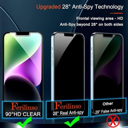 Ferilinso Privacy Screen Protector for iPhone 13/14, Tempered Glass - size: iPhone 14/13-6.1 IN