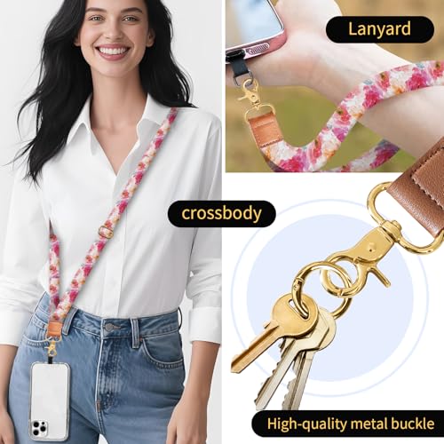 Phone Lanyard Crossbody Wrist Strap, Cute Cell Phone Lanyards for around the Neck Wristlet Wrist Strap - color: Red Cute Flowers