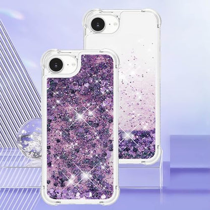 Bling Glitter Case for Apple iPhone 16e.Liquid Purple | Soft TPU Sparkly Flowing Liquid Floating Clear Case for Women Girls Cover for Apple iPhone 16e - color: Purple