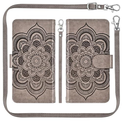 Asuwish Phone Case for Samsung Galaxy S22 5G Zipper Wallet Detachable Cell Cover with Tempered Glass Screen Protector Crossbody Strap Flower Card Holder Slot S 22 22S 4G G5 6.1 inch Women Girls Gray - color: Gray