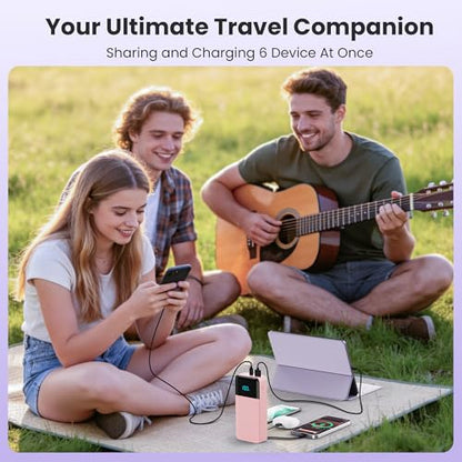 Portable Charger Power Bank 50800mAh,25W USB C Fast Charging Battery Pack with 3 Built in Cables & LED Display,6 Outputs 2 Inputs Travel Essentials Phone Charger for iPhone 18/17/16/15,Android,Pink - color: Pink