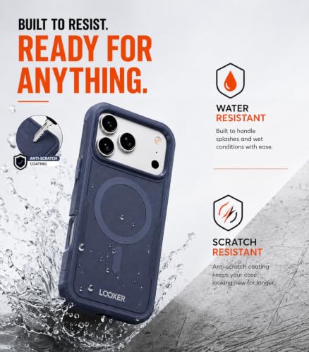LOOXER® Heavy Duty Rugged Magnetic Case for iPhone 17 Pro (6.3”) | Military Grade Shockproof Protection,MagSafe Compatible+ Tempered Glass Included (Blue, 17 Pro) - color: Blue, size: 17 Pro