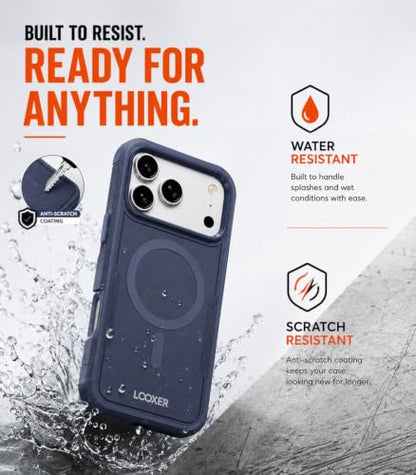 LOOXER® Heavy Duty Rugged Magnetic Case for iPhone 17 Pro (6.3”) | Military Grade Shockproof Protection,MagSafe Compatible+ Tempered Glass Included (Blue, 17 Pro) - color: Blue, size: 17 Pro