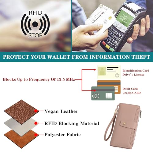 GAEKEAO Womens Wallet RFID Blocking Large Capacity Vegan Leather Card Holder Wristlet Clutch with 32 Card Slots 4 ID Windows - color: X04-Pink