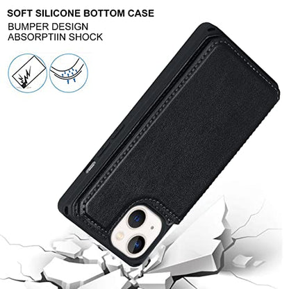 Cavor for iPhone 14 Wallet Case with Card Holder for Women, Black - color: C-Black