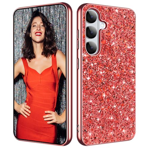 Galaxy S26 Glitter Case for Samsung Galaxy S26 5G Phone Case for Women Girls, Slim Ultra Thin Matte Back Shockproof Full Body Protective Cover for Samsung S26 5G, Crystal Bling Case, 2026 (Red) - color: Red