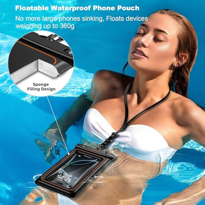 Floating Waterproof Phone Pouch 2 Pack, IP68 Waterproof Phone Case Dry Bag Kayak/Beach/Cruise Travel Essentials, Water Proof Pouch for iPhone 17 16 15 Pro Max, Samsung S25 -7 inch and smaller phones