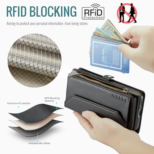 for Samsung Galaxy S23 FE Wallet Case with Card Holder, Black | RFID Blocking Slots, Crossbody Lanyard, Wrist Strap, Zipper Pocket Purse Handbag, Magnetic Closure - color: Black, size: Galxay S23 FE