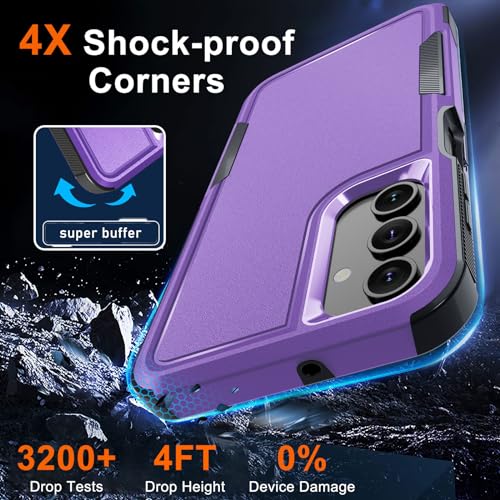 Case for Samsung Galaxy A15 5G, Full Body Heavy Duty Rugged Shockproof Protective Phone Cover with Lanyard Strap, Tempered Glass Screen Protector and Camera Lens Cover, Lavender | Rugged Shockproof Protective Phone Case with Lanyard Strap,Tempered Glass S