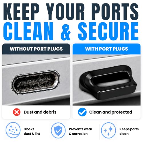 USB C Dust Plugs 10 Pack with Easy Grip Tabs and Cleaning Brush, Black - color: Black, size: 10 Pack