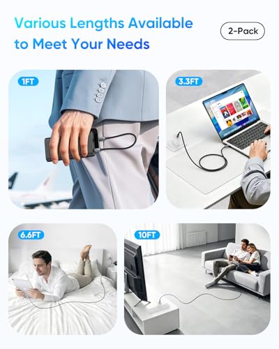 SUNGUY 240W USB C to USB C Cable [6.6FT, 2-Pack] Fast Charging Long Cord - size: 6.6FT+6.6FT