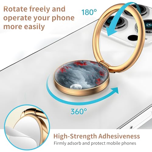 Cell Phone Ring Holder, Cute Metal Phone Grip Stand Finger Ring Kickstand, Flexible 360°Rotation Phone Tablet Case Accessories Compatible with Most Phones Dark Forest Moon - color: Dark Forest Moon