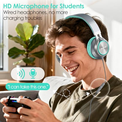 INFURTURE USB C Headphone for School & Adults Over-Ear Headphone with Mic - color: Green