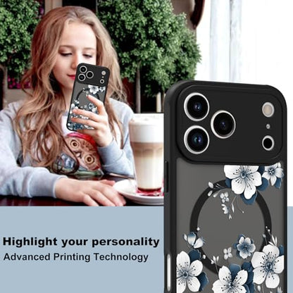 Magnetic for iPhone 17 Pro Case,White Flower | [Compatible with MagSafe] Cute Fashion Translucent Matte Hard Back Shockproof Anti-Scratch Phone Case,Ink Flower - color: Ink Flower, size: iPhone 17 Pro