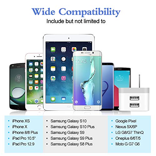 Dual USB Wall Charger, 2.4A Double USB Wall Plug iPhone Fast Charger Block - color: white#