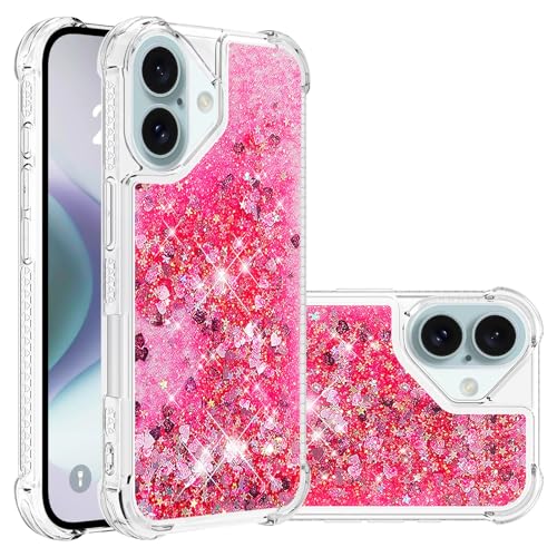 for iPhone 17 Case Glitter Cute Liquid Love Pink YB | Phone Case for Girls Women,Bling Sparkly,Floating Quicksand,Soft TPU Clear,Shockproof Protective,Bumper Durable - color: Pink, size: iPhone 17