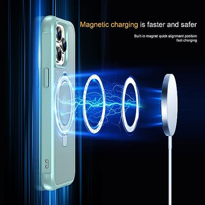 CHAOFEnG Magnetic Compatible with iPhone 13 Pro Max Case with Stand [Military Grade Drop Tested][Compatible with Magnet] Ring Translucent Slim Hard Back Soft Edge, Teal Green - color: Teal Green, size: iPhone 13 Pro Max