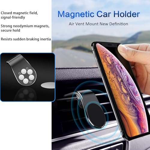 2Pcs Black Universal Phone Holder Car Air Vent Magnetic Mount