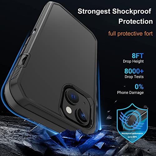 for iPhone 14 Case with 2 Screen Protector, Heavy Duty Shockproof Dropproof Dust Proof Full Body Rugged 3-Layer Military Tough Durable Protective Cover for Apple iPhone 14 6.1" (Black) - color: Black