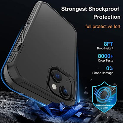 for iPhone 14 Case with 2 Screen Protector, Heavy Duty Shockproof Dropproof Dust Proof Full Body Rugged 3-Layer Military Tough Durable Protective Cover for Apple iPhone 14 6.1" (Black) - color: Black