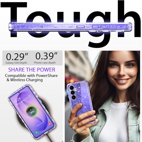 Full Protective for Galaxy S26 Heavy Duty Hybrid 3 in 1 Rugged Shockproof Women Girls for Samsung Galaxy S26 6.3 inch 5G Shiny Clear Glitter Bling Sparkle - size: 6.3 inch (for S26)