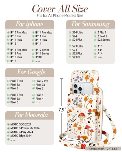 Leather Cell Phone Purse Crossbody Bag for Women | Adjustable Shoulder Strap, Card Slots, Secure Wallet Interior, Cute Pattern Styles, Small Carry for Travel and Daily Use - color: Mogu Grass