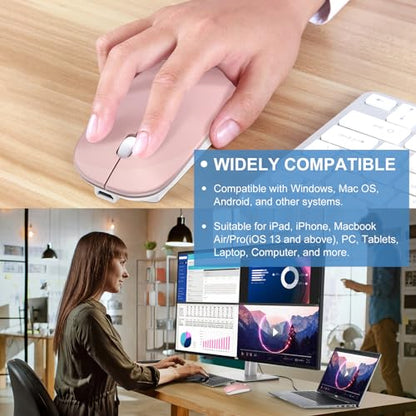 Bluetooth Wireless Mouse for MacBook Air Mac Pro Laptop Computer iPad Pad PC Laser Optical Rechargeable Mini Slim Silent Mouse Widely Used Desktop Hp iMac (Rose Gold) - color: Rose Gold