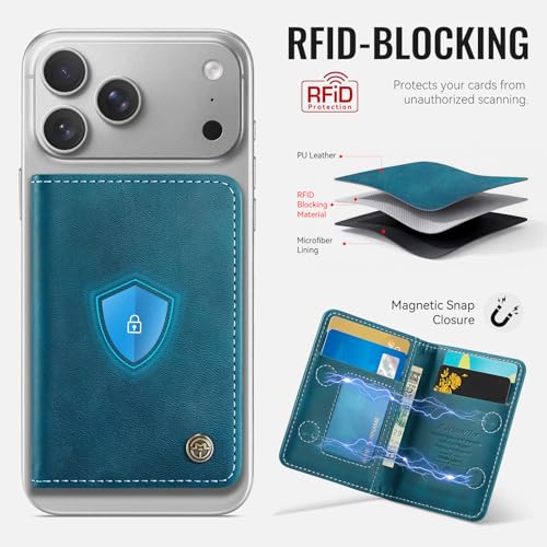 Magnetic Wallet Card Holder with RFID Protection, PU Leather Slim Wallet, Strong Magnet Attachment for iPhone 18/17/16/15/14/13/12 Series Pro Max Plus Mini-Green - color: Green