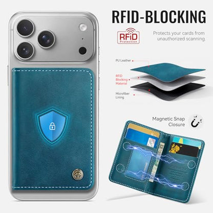Magnetic Wallet Card Holder with RFID Protection, PU Leather Slim Wallet, Strong Magnet Attachment for iPhone 18/17/16/15/14/13/12 Series Pro Max Plus Mini-Green - color: Green