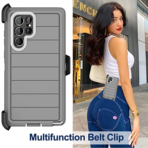 for Samsung Galaxy S22 Ultra Case with Belt Clip Holster, 2X Screen Protector, Military Grade Protection Heavy Duty Full Body Shockproof Rugged Protective Cover for Samsung S22 Ultra 5G - color: Gray II