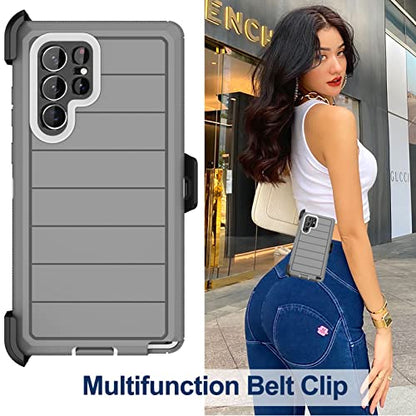 for Samsung Galaxy S22 Ultra Case with Belt Clip Holster, 2X Screen Protector, Military Grade Protection Heavy Duty Full Body Shockproof Rugged Protective Cover for Samsung S22 Ultra 5G - color: Gray II