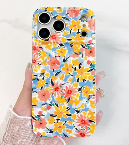 Qokey Floral Case Compatible with iPhone 17 Pro Max, Cute Garden Flowers Design for Girls Women, Soft Bumper Lightweight Slim Fit Shockproof Non-Yellowing Phone Cover, Reddish Yellow Floral - color: Reddish Yellow